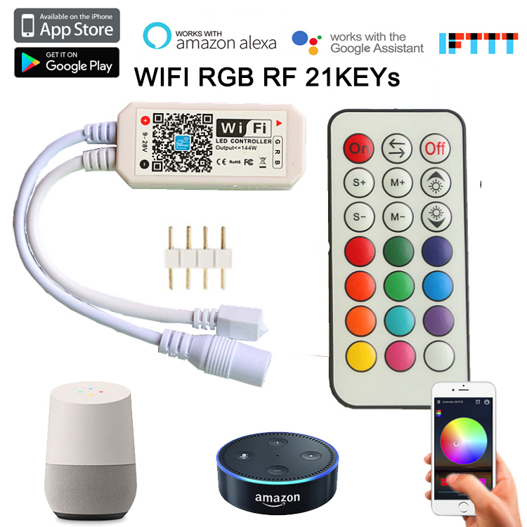 Magic Home Pro APP DC9-28V WIFI RGB LED Pixel RF Remote Smart Controller Works with Amazon Alexa, Google Assistant home, AliGenie, and IFTTT device, Suitable for Single Color/RGB LED Strip Lights